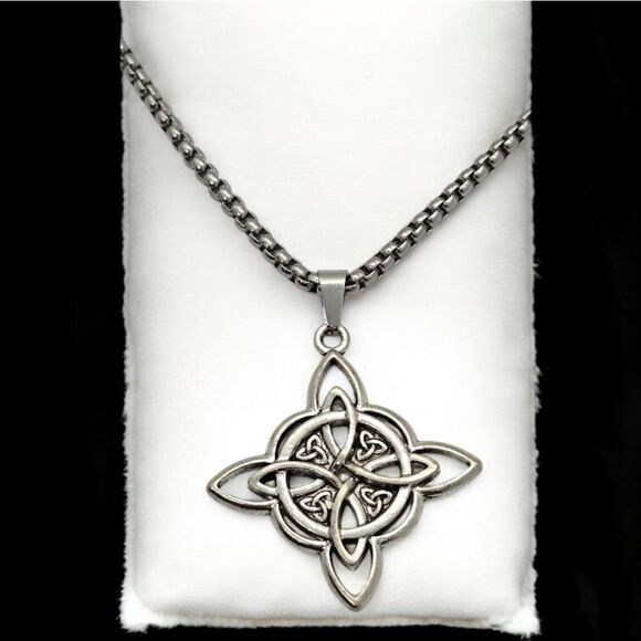 Irish Celtic Cross Trinity Knot Pendant Necklace Stainless Steel Witch Knot NWT - Picture 2 of 8